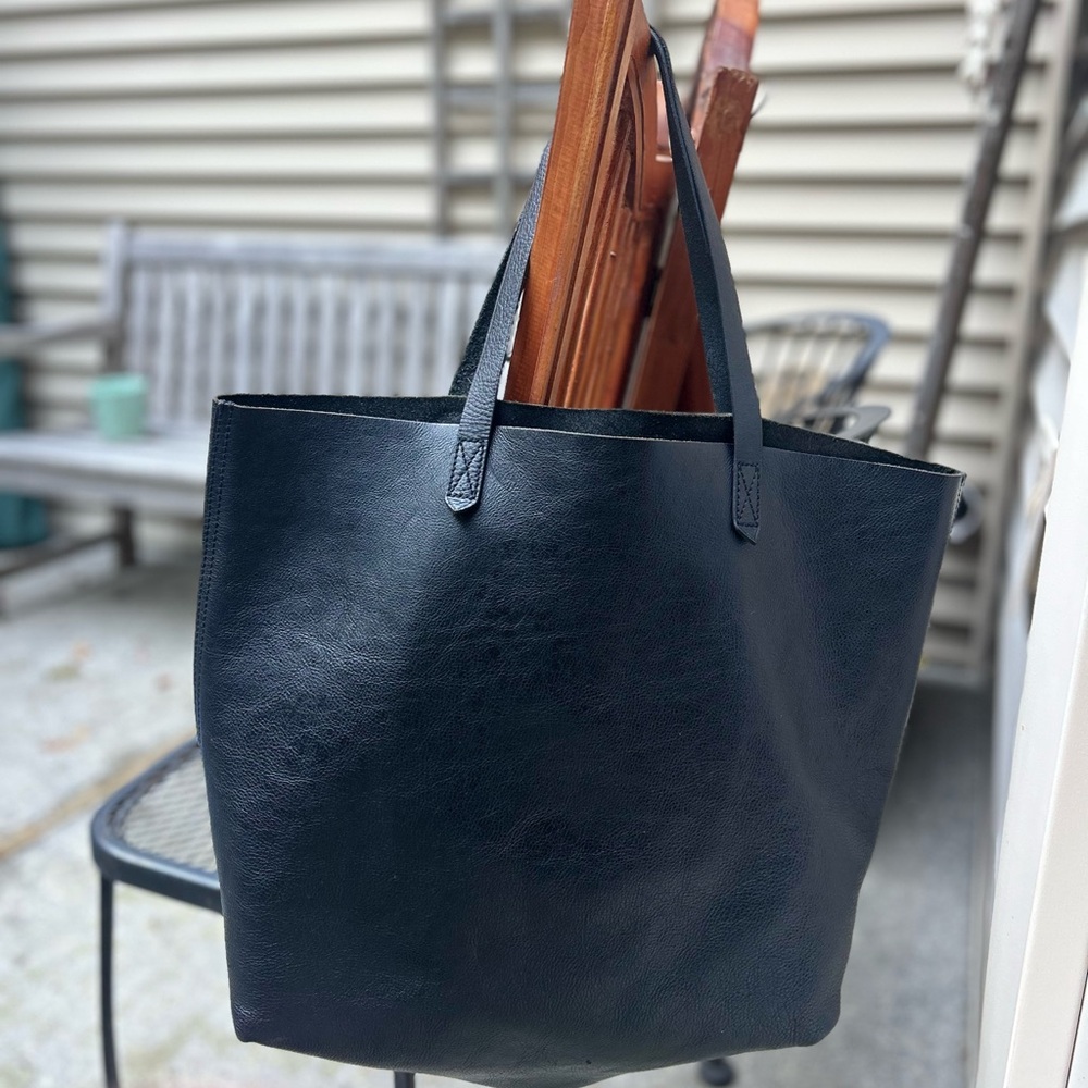 Madewell Black Leather Tote Bag